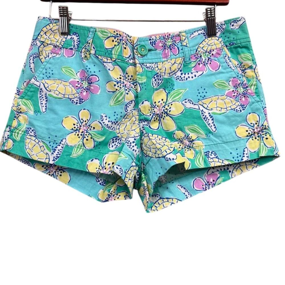 Lilly Pulitzer Turquoise Floral & Turtle Print Shorts